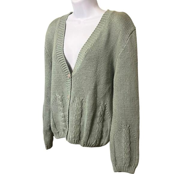 Vtg Ramie Cotton Blend Heavy Cable Knit Cardigan Sz M Preppy Classic Cottage 90s - Picture 2 of 6